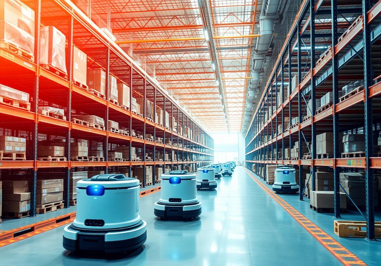 Automated smart warehouse with AGV robots